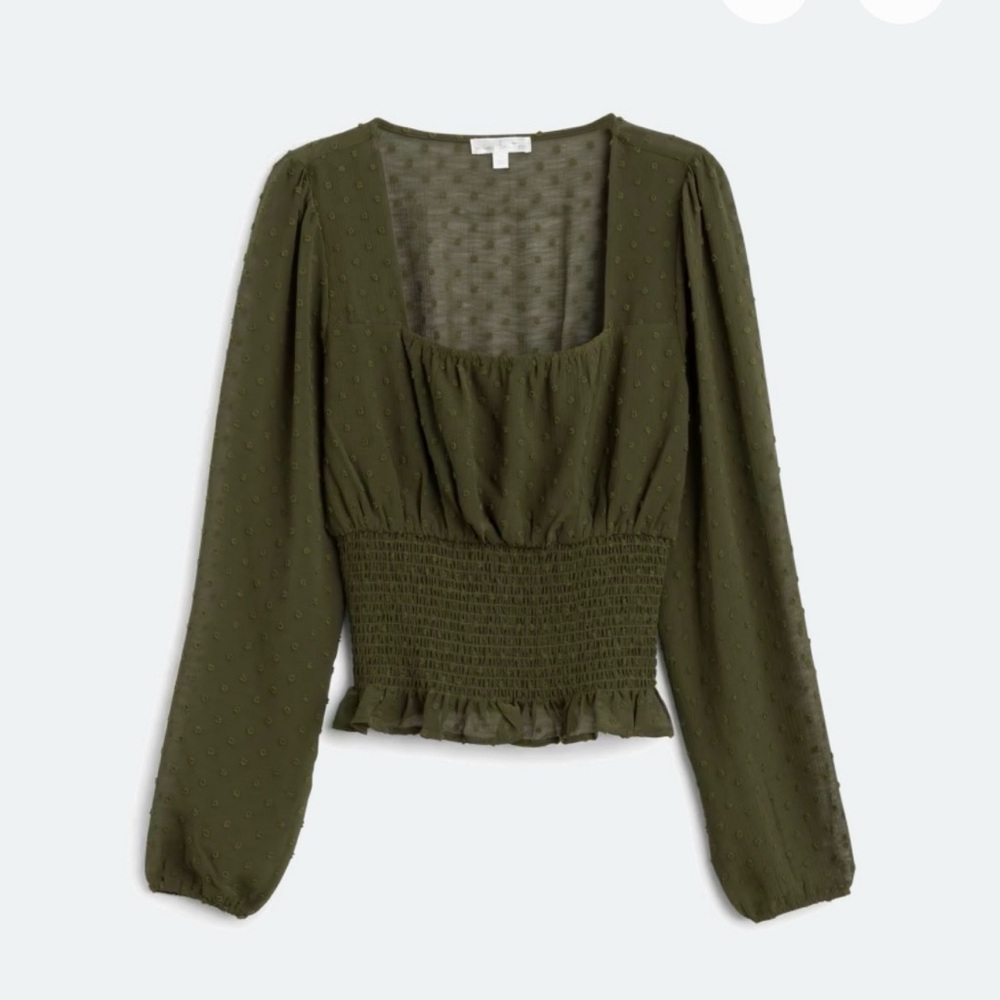 NEW Stitch Fix Nine Britton Hensley Textured Smocked Cropped Long Sleeve Blouse